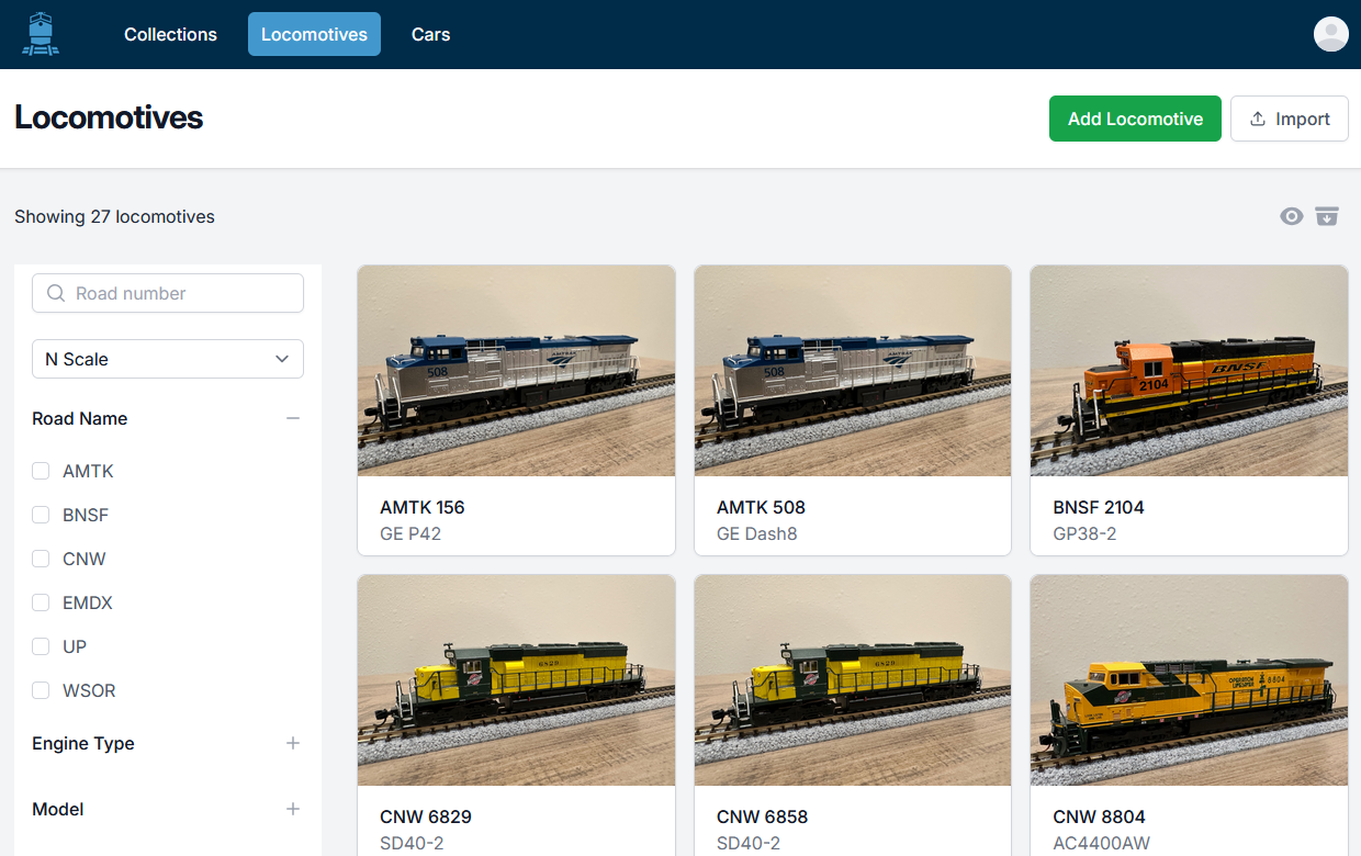 Rail Ops Locomotive list on desktop